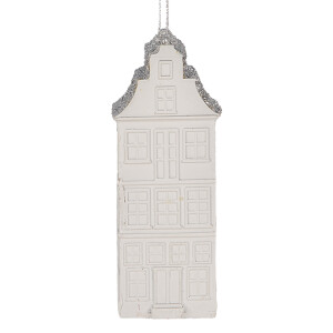 Set 2 ornamente brad Casuta Craciun polirasina alba argintie  4x4x11 cm