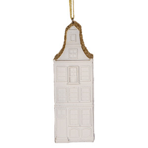 Set 2 ornamente brad Casuta Craciun polirasina alba aurie 4x4x11 cm
