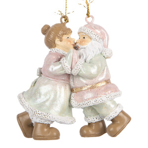 Set 2 ornamente brad Mos Craciun, Craciunita polirasina multicolora 7x4x8 cm