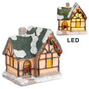 Casuta Craciun polirasina multicolora cu led  6x5x6 cm