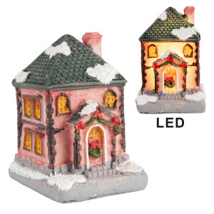 Casuta Craciun polirasina multicolora cu led  4x5x6 cm