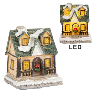 Casuta Craciun polirasina multicolora cu led 5x5x6 cm