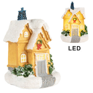 Casuta Craciun polirasina multicolora cu led 6x5x9 cm