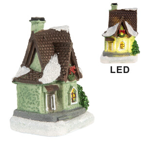 Casuta Craciun polirasina multicolora cu led 5x5x7 cm