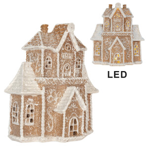 Casuta Turta Dulce polirasina maro alba cu led 18x9x20 cm