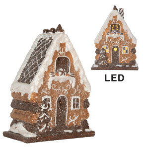 Casuta Turta Dulce polirasina maro alba, led 15x8x19 cm