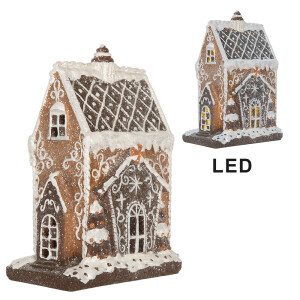 Casuta Turta Dulce polirasina maro alba, led 15x9x20 cm