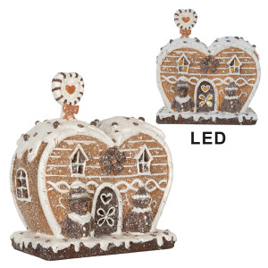 Casuta Turta Dulce polirasina maro alba, led 18x10x19 cm