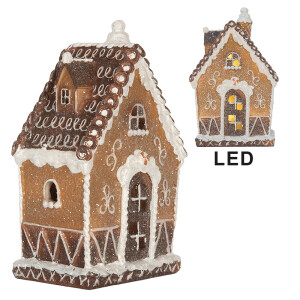 Casuta Turta Dulce polirasina maro alba, led 13x9x20 cm