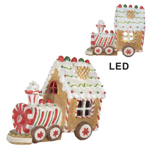 Trenulet Craciun muzical polirasina multicolora cu led 21x12x17 cm