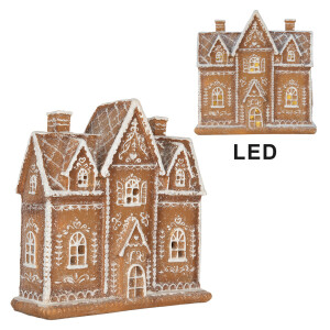 Casuta Turta Dulce polirasina maro alba, led 21x8x20 cm