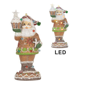 Figurina Mos Craciun polirasina multicolora cu led 15x13x32 cm
