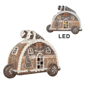 Decoratiune Craciun Masinuta polirasina maro alba cu led 21x11x16 cm