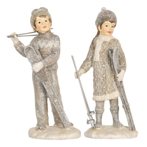 Set 2 figurine Copilasi Craciun polirasina gri bej (2) 8x7x15 cm