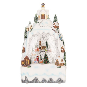 Decoratiune Craciun muzicala polirasina cu led Orasel Iarna II 15x9x27 cm