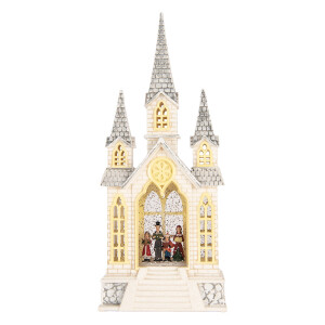 Decoratiune Craciun muzicala polirasina cu led Biserica 17x10x41 cm