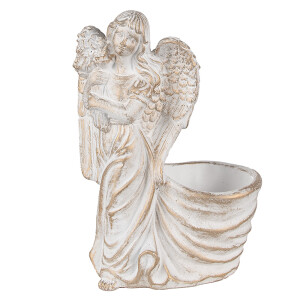 Figurina Inger cu ghiveci piatra alba aurie 22x13x30 cm