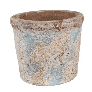 Ghiveci flori teracota bej albastru 15x13 cm