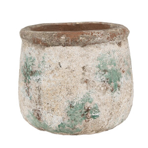 Ghiveci flori teracota bej maro verde 16x13 cm