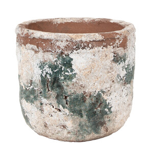 Ghiveci flori teracota bej maro verde 14x12 cm