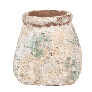 Ghiveci flori teracota bej verde 14x14x13 cm