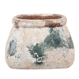 Ghiveci flori teracota bej verde 20x14x13 cm