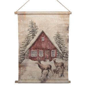 Decor perete Peisaj Craciun textil multicolor lemn 55x3x75 cm