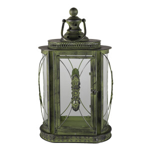 Felinar fier verde sticla 29x19x52 cm