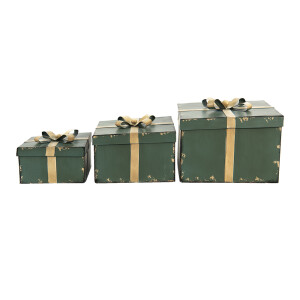 Set 3 cutii depozitare fier verde auriu 24x24x16 cm, 20x20x13 cm, 16x16x10 cm