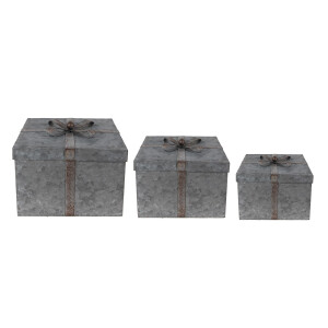 Set 3 cutii depozitare metal gri 24x24x18 cm, 20x20x15 cm, 16x16x12 cm