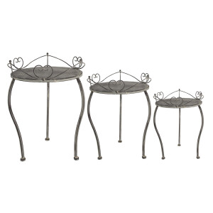 Set 3 suporturi ghivece flori fier gri 36x35x43 cm, 31x29x38 cm, 26x24x30 cm