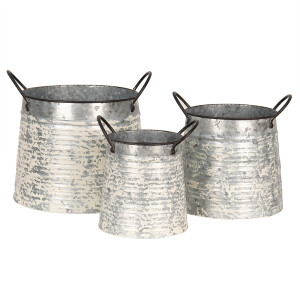 Set 3 ghivece flori metal gri alb 30x24x22/27 cm, 24x19x21/24 cm, 19x14x18/21 cm