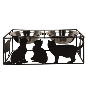 Bol dublu hranire animale fier negru inox 38x20x14 cm, 2x500 ml