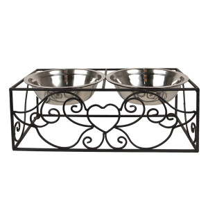 Bol dublu hranire animale fier negru inox 34x17x13 cm, 2x500 ml