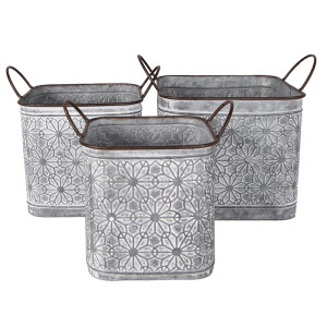 Set 3 ghivece flori metal gri maro 20x20x17/21 cm, 17x17x16/19 cm, 15x15x15/17 cm
