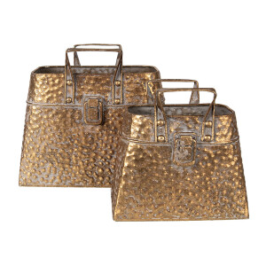 Set 2 ghivece flori metal auriu 27x13x21/24 cm, 21x11x16/19 cm