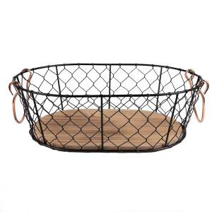 Cos fier negru lemn maro 33x23x10 cm