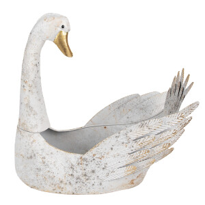 Ghiveci flori metal alb antichizat auriu Lebada 44x26x43 cm