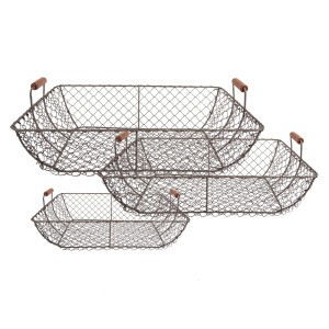 Set 3 cosuri metal lemn maro 40x34x15 cm, 36x30x14 cm, 32x26x13 cm