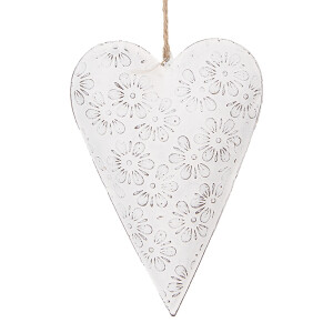 Decoratiune Inimioara fier alb 15x2x10 cm