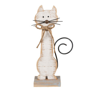 Figurina Pisica lemn metal maro alb 21x8x38 cm
