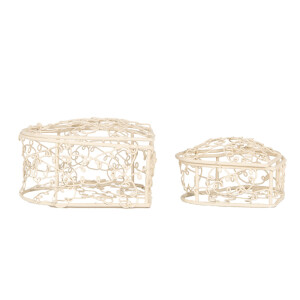 Set 2 cosuri fier alb Inimioare 10x10x6 cm, 8x8x5 cm