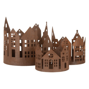 Set 3 Casute decorative metal maro  Ø 15x15 cm, Ø 11x12 cm,Ø 10x10 cm