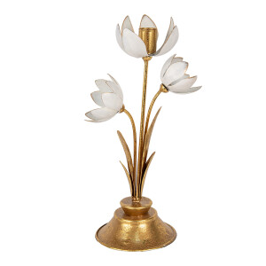 Sfesnic lumanare metal auriu alb Ghiocei 16x11x30 cm