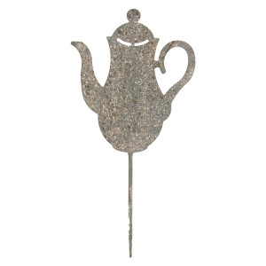 Decoratiune gradina Ceainic metal gri vintage 20x1x40 cm