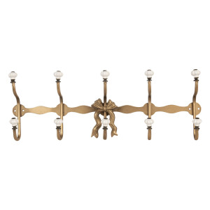 Cuier perete metal auriu ceramica alba 50x7x17 cm 