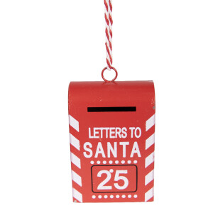 Ornament brad Craciun Cutie Postala metal alb rosu 5x3x8 cm