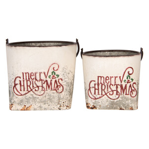 Set 2 ghivece Craciun metal multicolor vintage (2) 27x25x23/40 / 31x30x27/47 cm