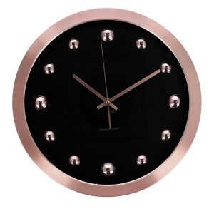 Ceas perete rama aluminiu auriu rose negru 40 cm