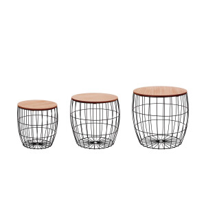 Set 3 masute fier negru mdf maro 30 x 32, 35 x 37, 40 x 40,5 cm